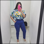 Blusa Estampada Made In Italy 80% Polyester 20% Lino