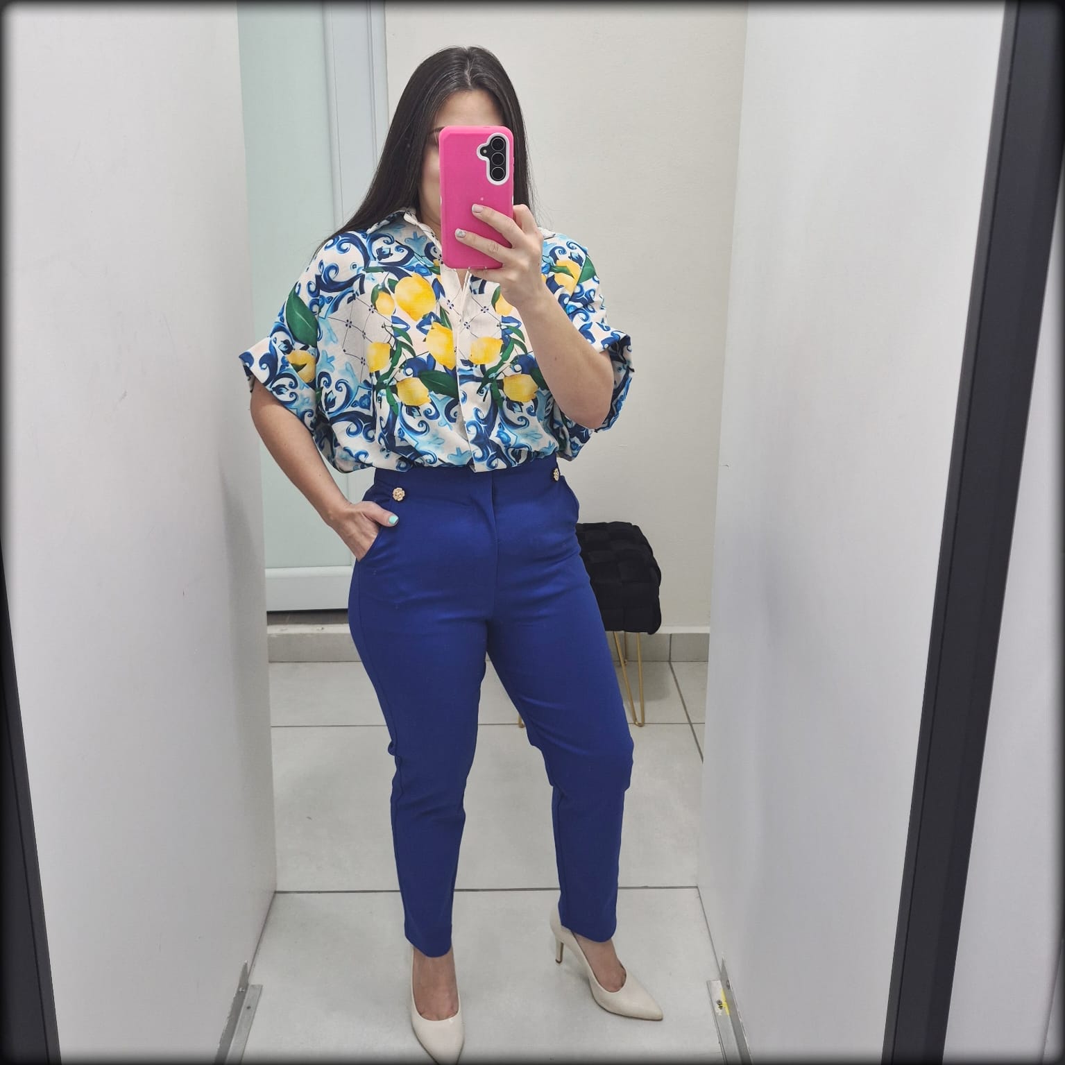 Blusa Estampada Made In Italy 80% Polyester 20% Lino