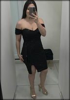VESTIDO CORTO MIDI SEQUIN NEGRO