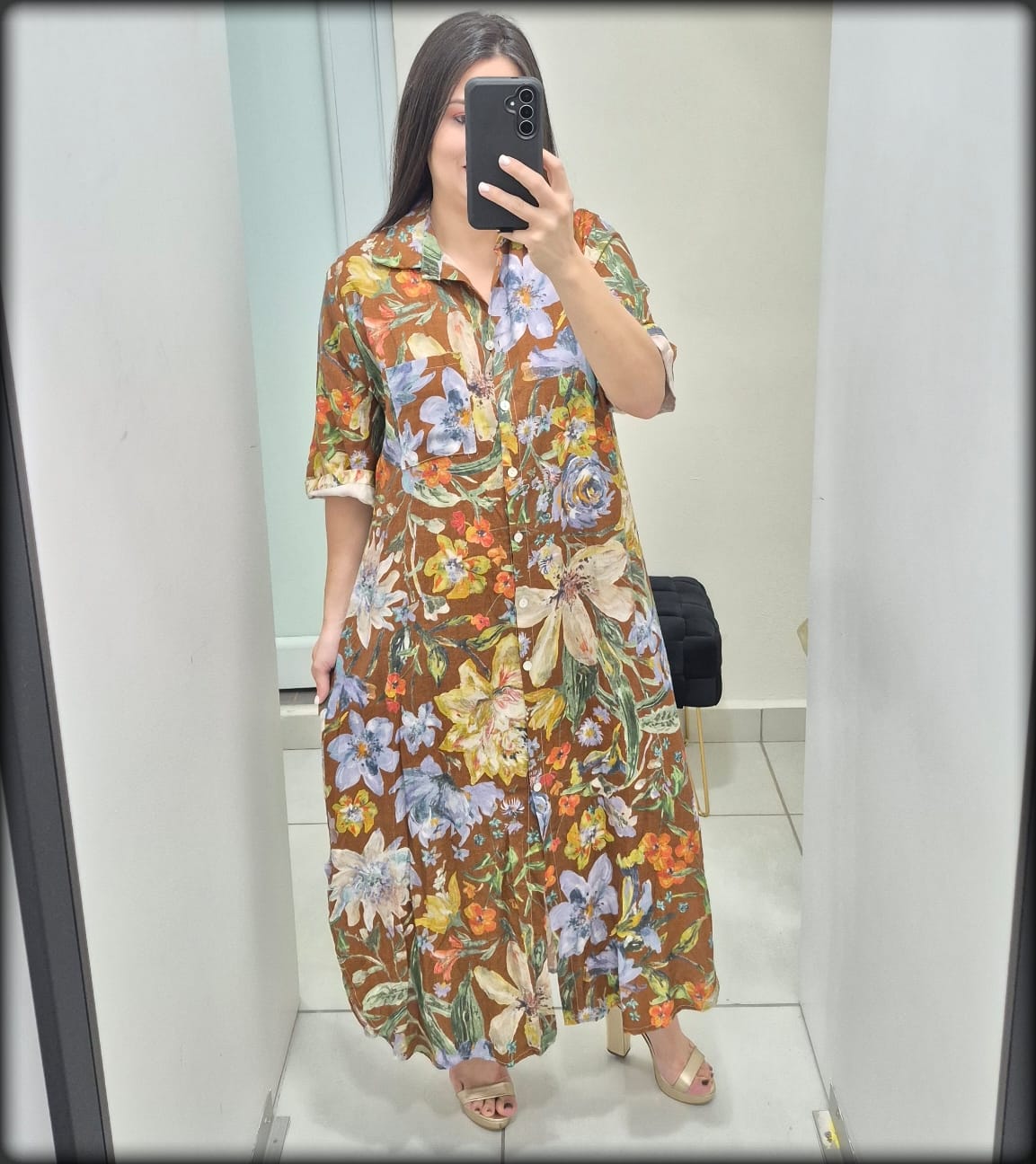 Vestido Largo Made In Italy 100% Lino Estampado