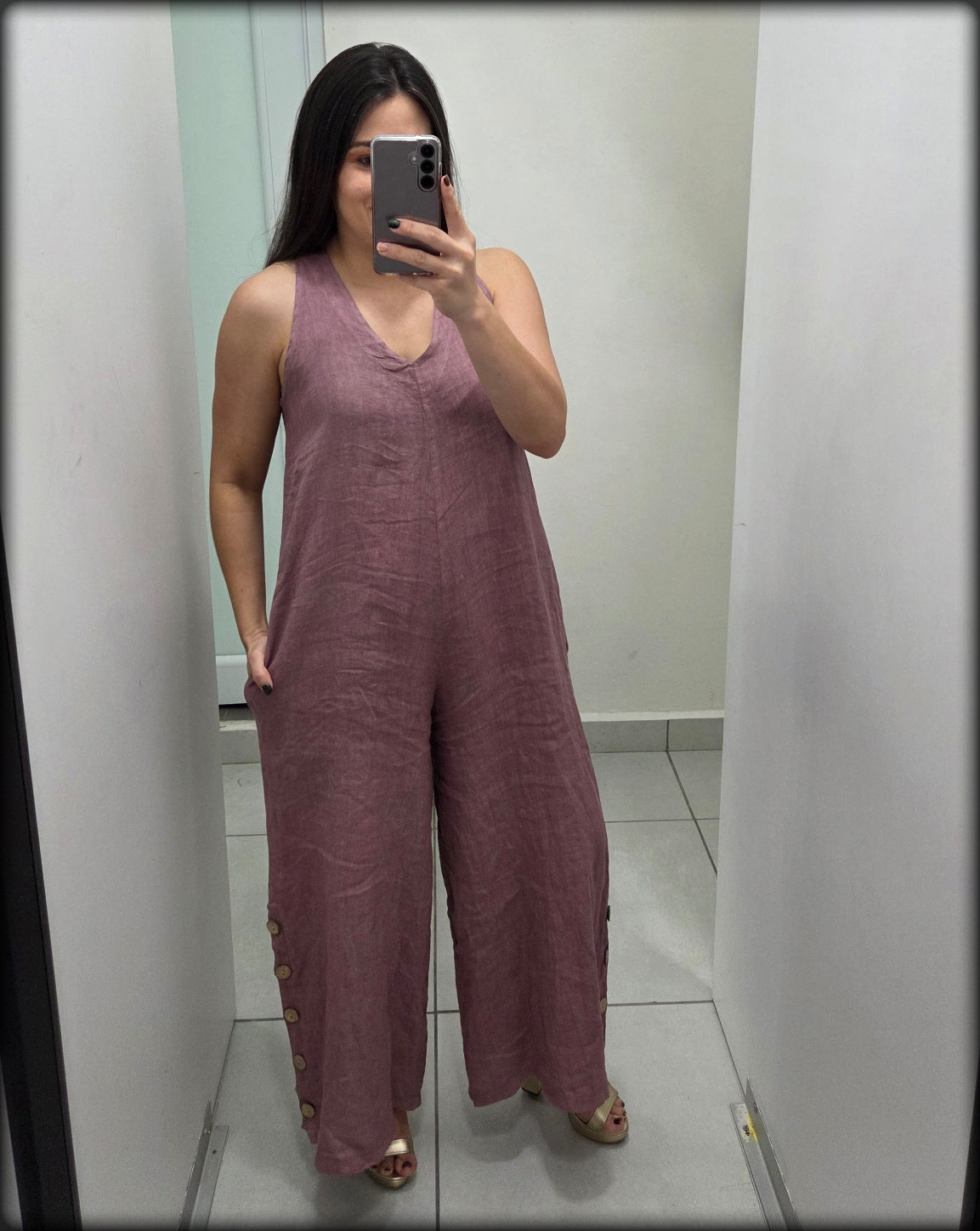 JUMPSUIT 100% LINO MADE IN ITALY COLOR SOLIDO