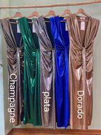 Vestido Largo Drapeado Made In Italy 95% Polyester 5% Elastano