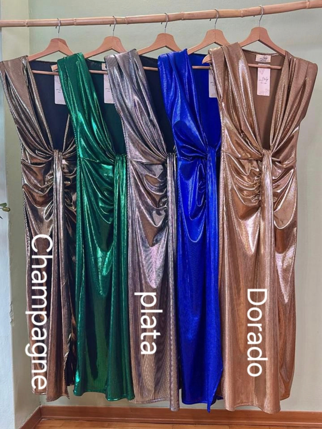 Vestido Largo Drapeado Made In Italy 95% Polyester 5% Elastano