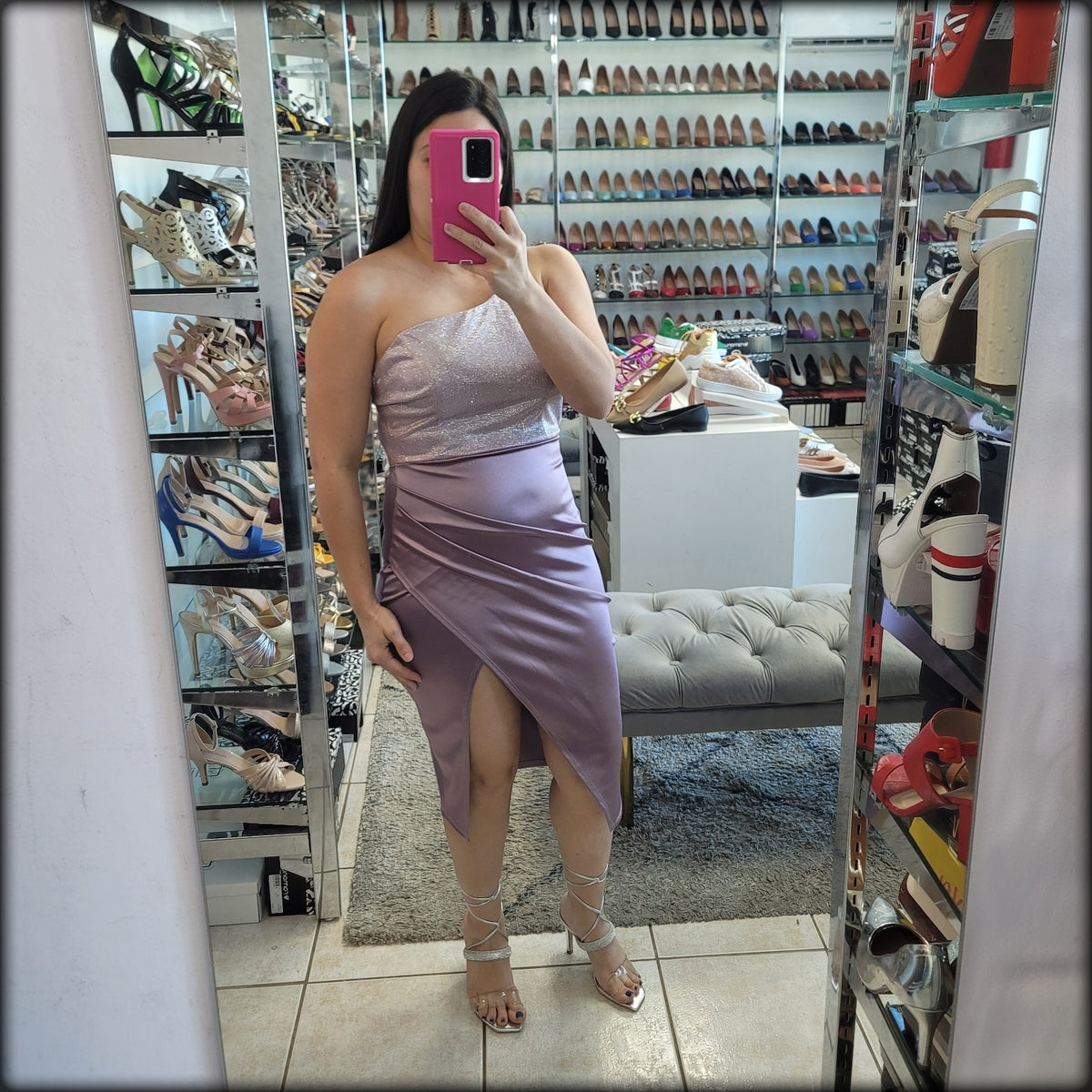 VESTIDO MIDI LAVANDA ONESHOULDER