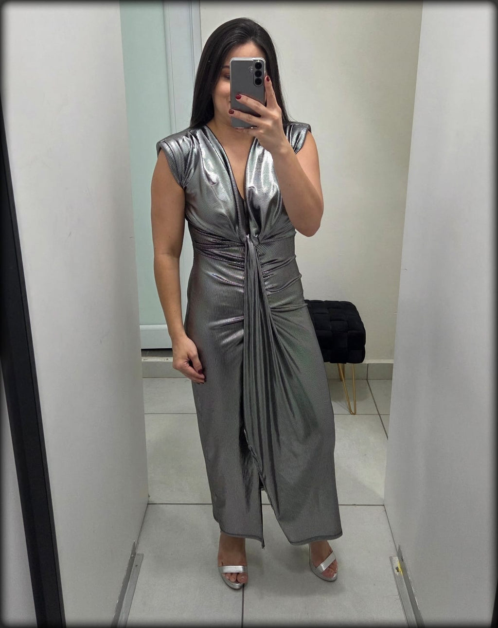 Vestido Largo Drapeado Made In Italy 95% Polyester 5% Elastano