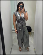 Vestido Largo Drapeado Made In Italy 95% Polyester 5% Elastano