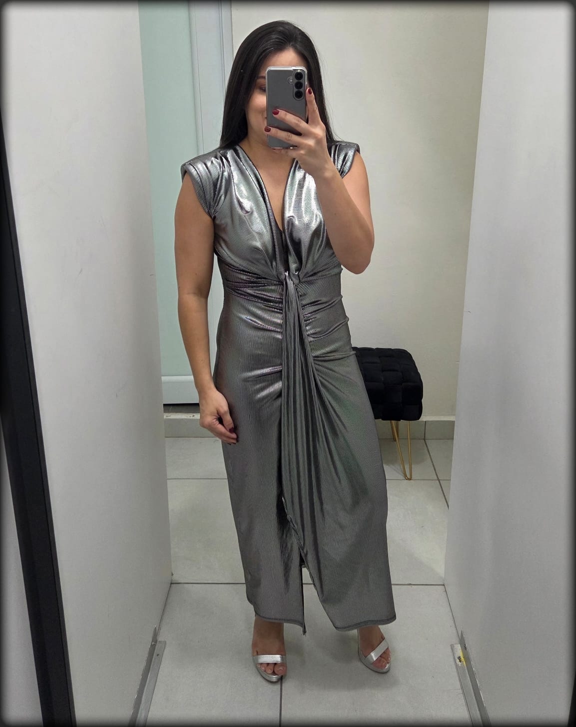 Vestido Largo Drapeado Made In Italy 95% Polyester 5% Elastano