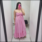 Vestido Largo Strapless Made In Italy 100% Lino
