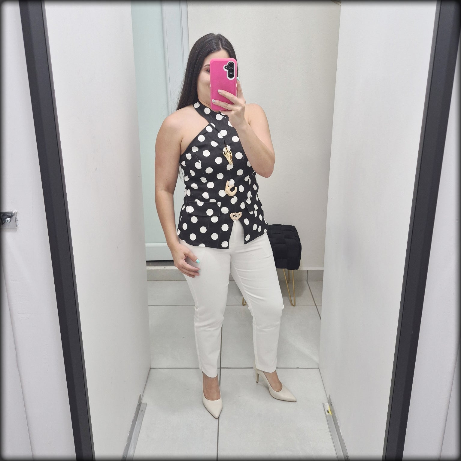 Blusa Halter Polka Dot Negra