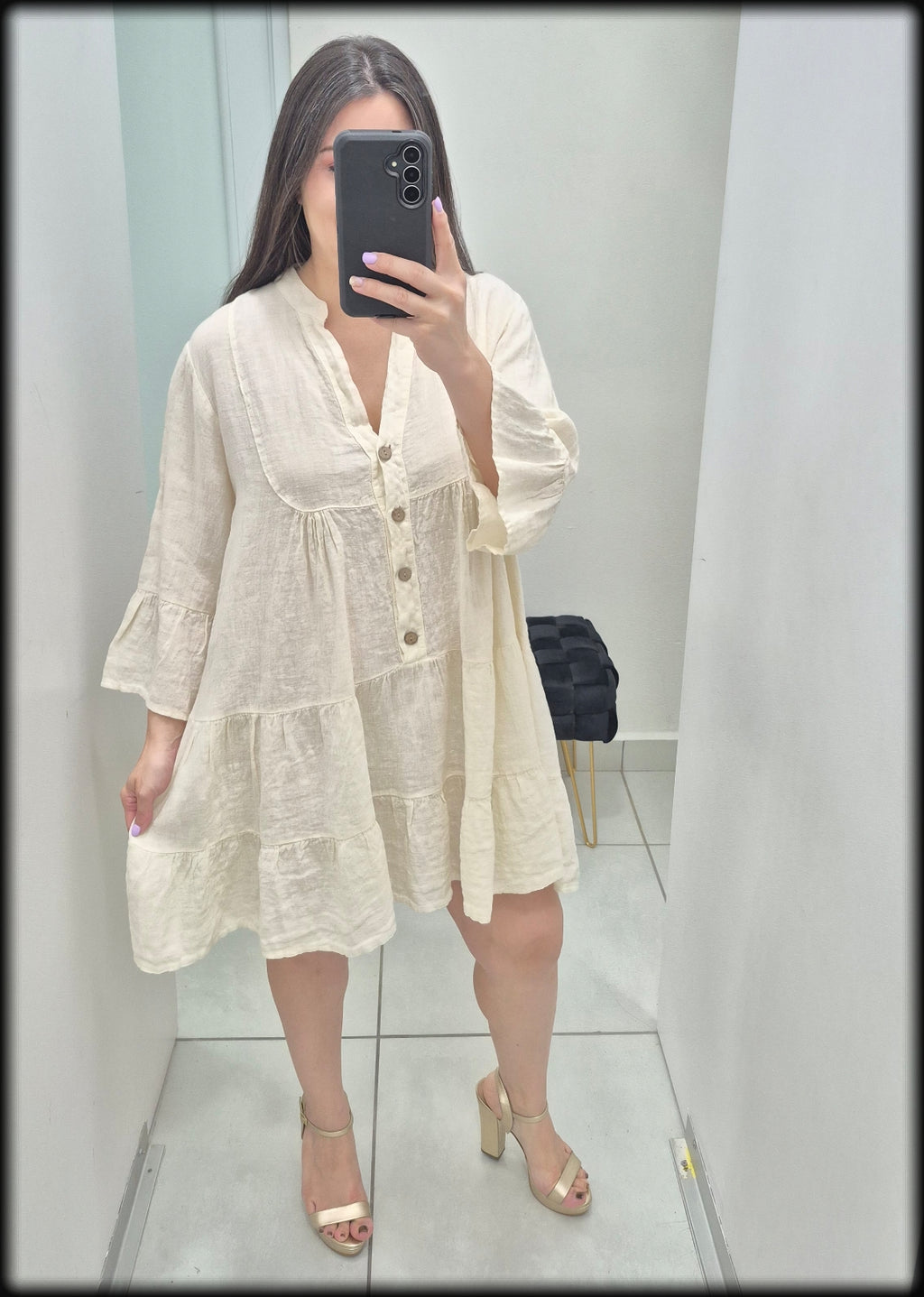 VESTIDO CORTO MADE IN ITALY 100% LINHO