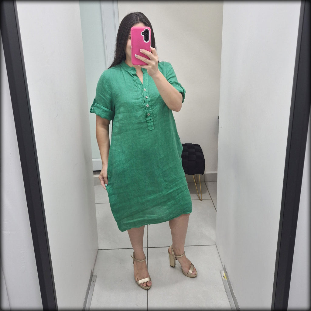 Vestido Corto Made In Italy 100% Lino