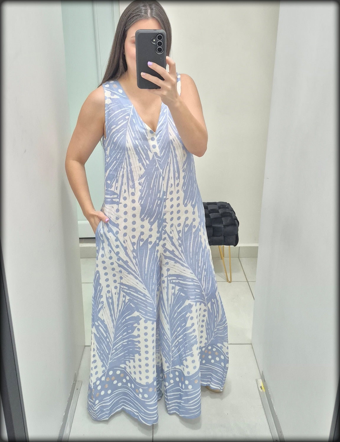 Jumpsuit Made In Italy 100% Lino Estampado