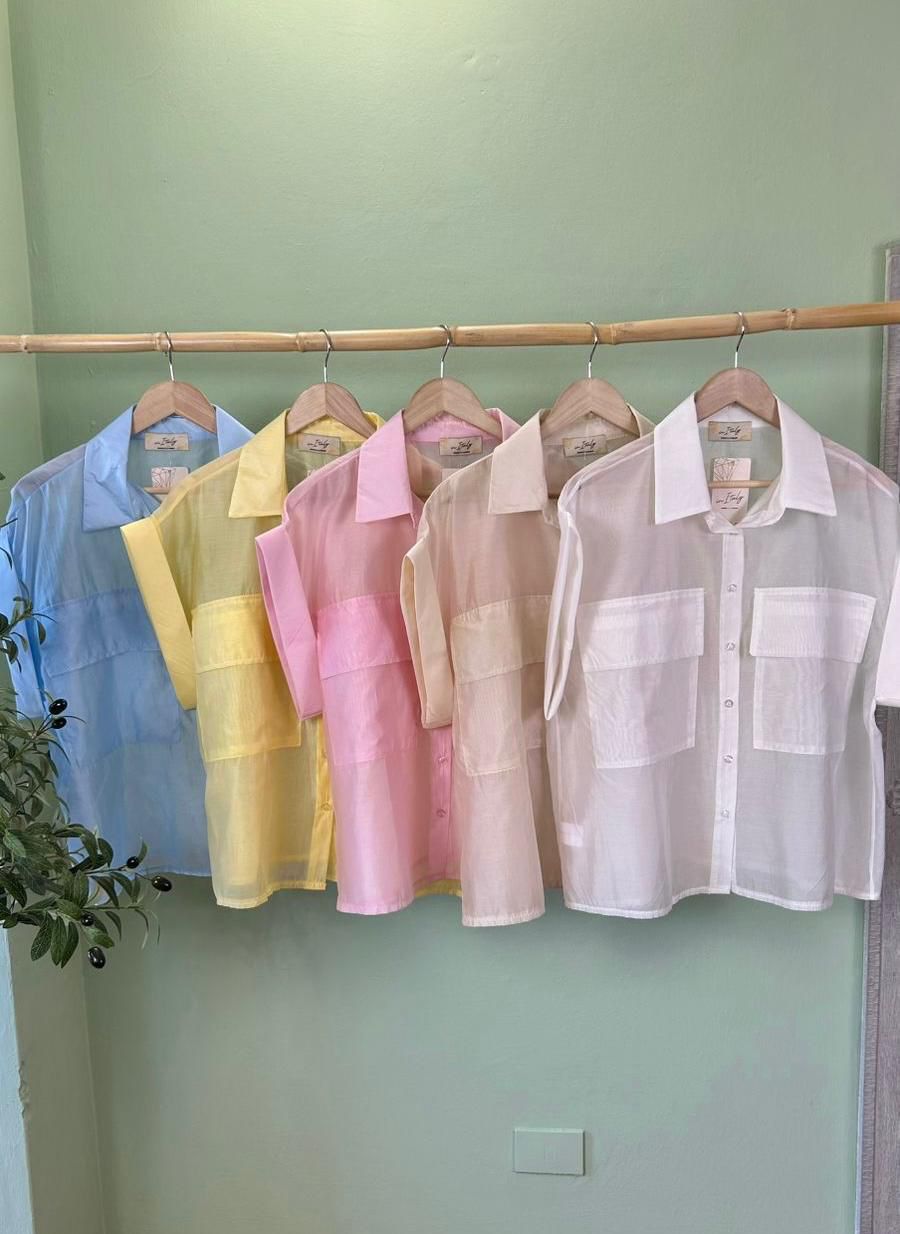 Blusa Made In Italy Manga Corta Bolsillos 86% Tencel 15% Polyester