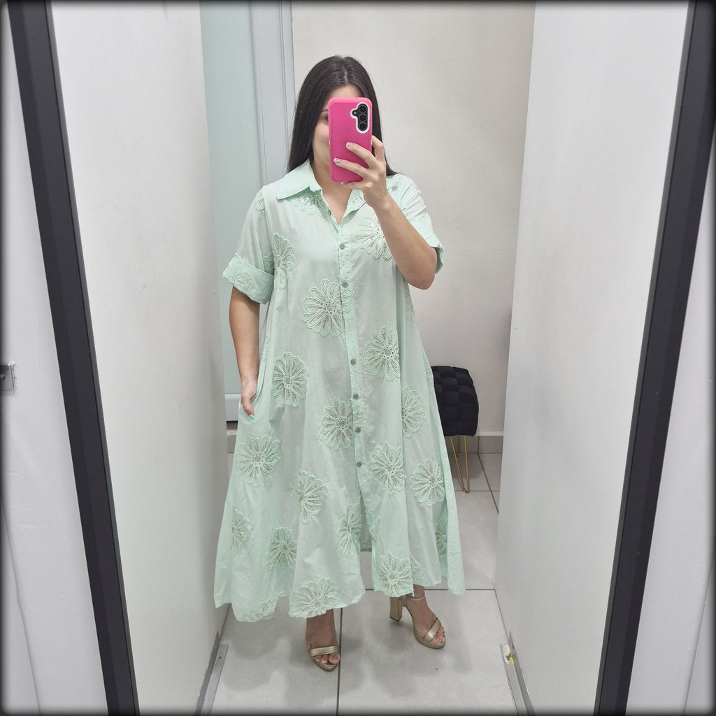 Vestido Largo Made In Italy Bordado 100% Algodon