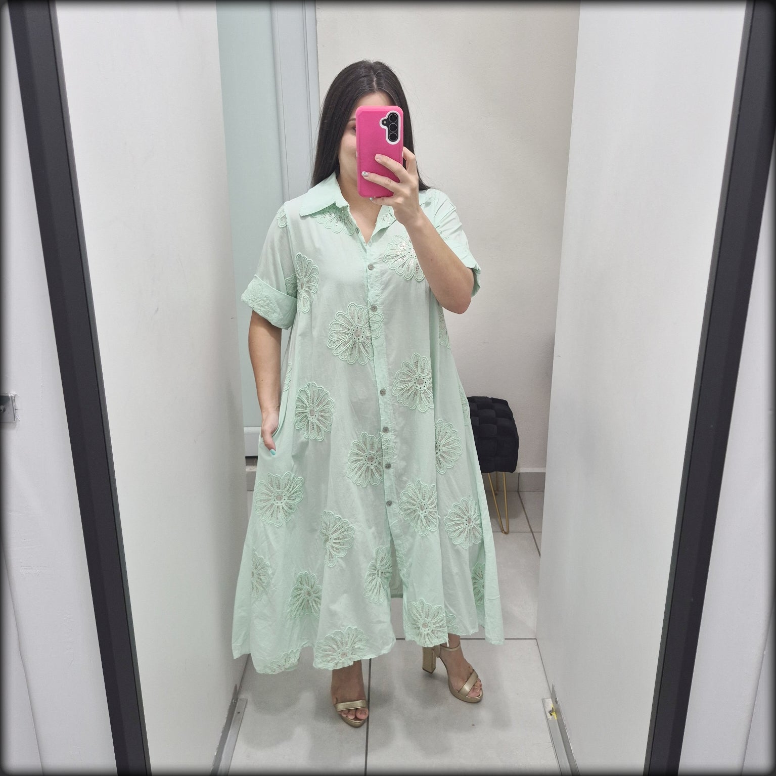 Vestido Largo Made In Italy Bordado 100% Algodon