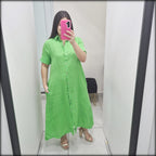 Vestido Largo Made In Italy 100% Lino Camisero