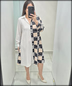 VESTIDO BLANCO ESTAMPADO NEGRO CREMA
