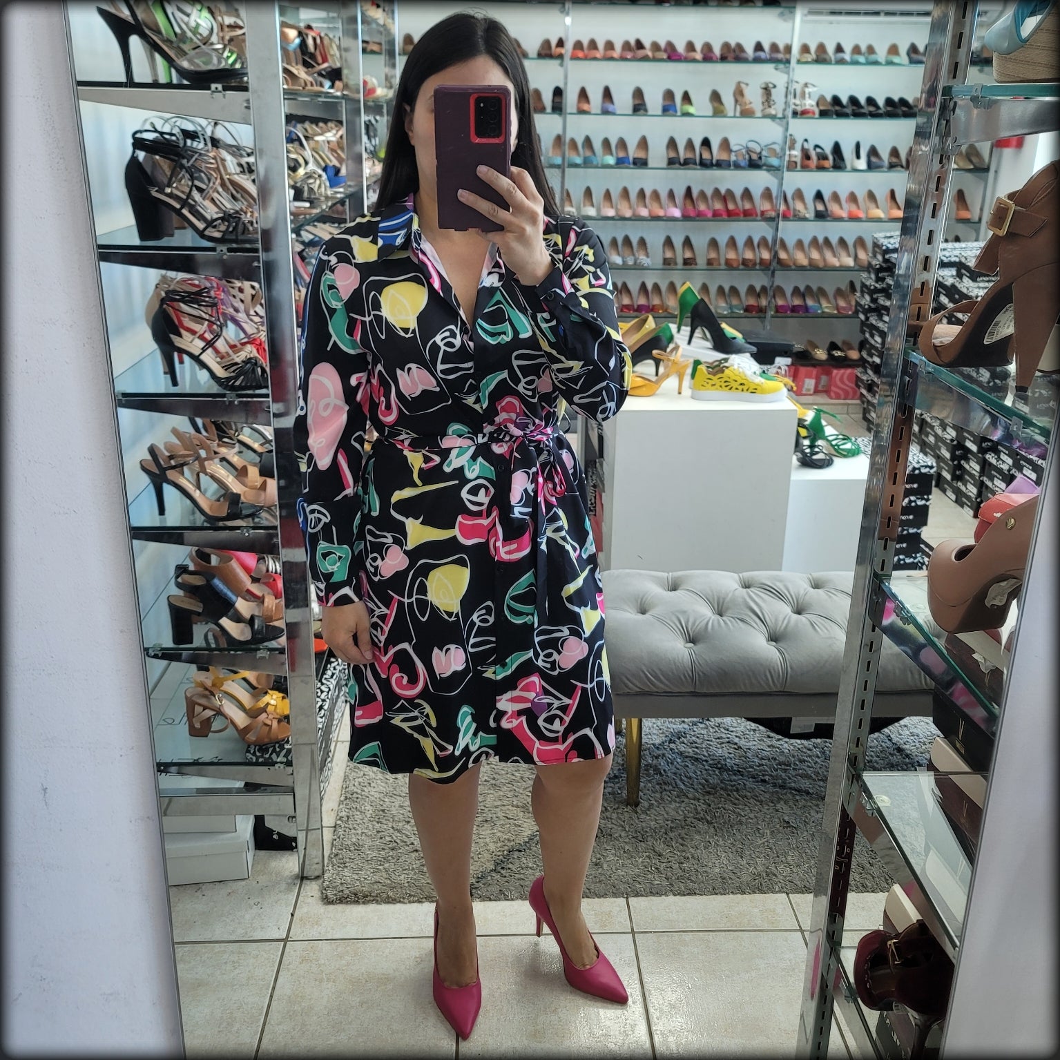 VESTIDO CORTO NEGRO MANGA LARGA ESTAMPADO