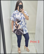 Blusa Estampada Made In Italy Manga Corta Botonos 50% Algodon 50% Polyester