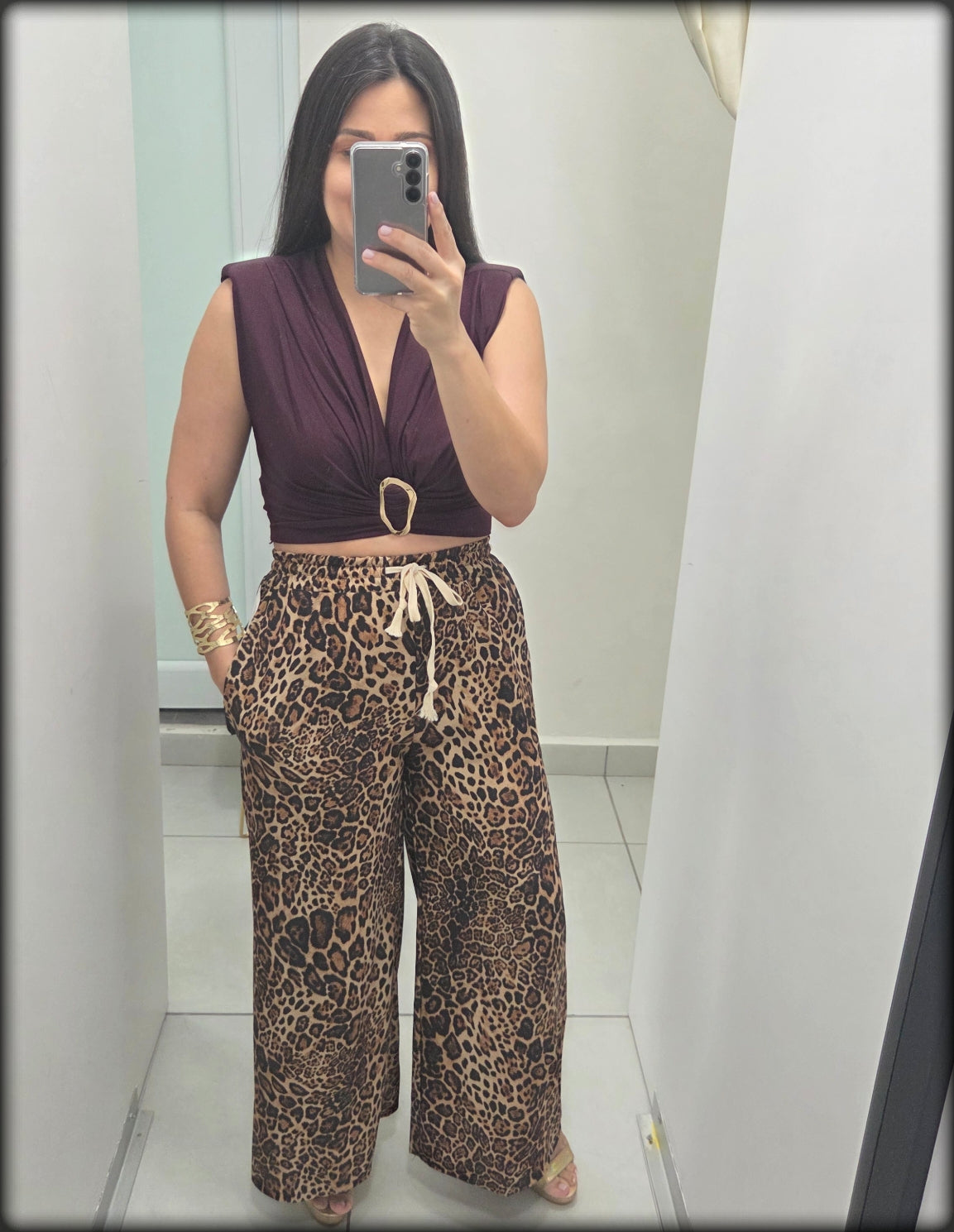 Pantalon Largo Made In Italy Animal Print 95% Polyester 5% Elastan