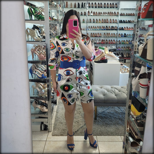 VESTIDO CORTO MANGA LARGA ESTAMPADO OJOS