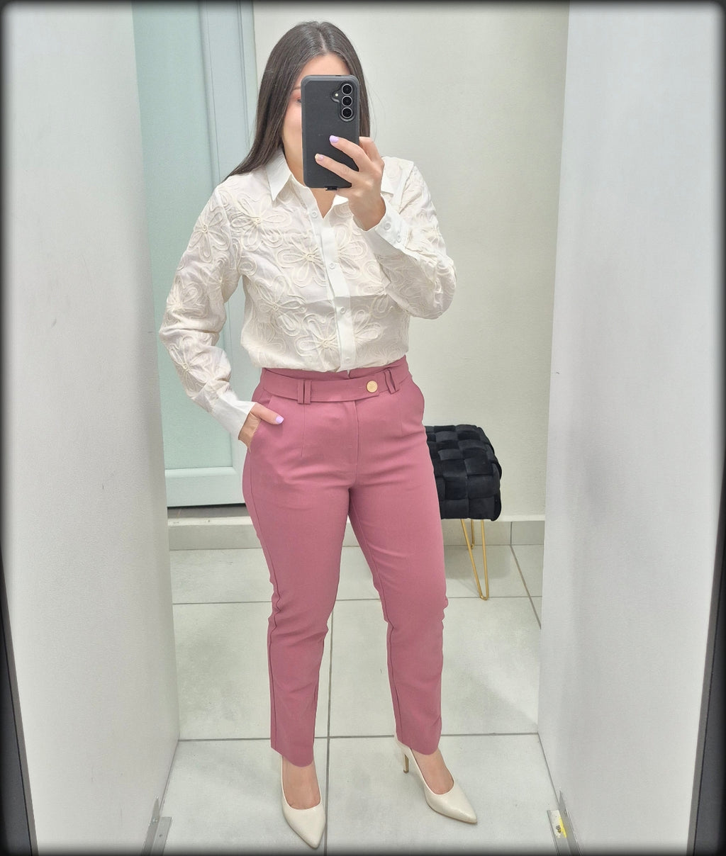Blusa Manga Larga Bordada 86% Viscosa 14% Polyamide