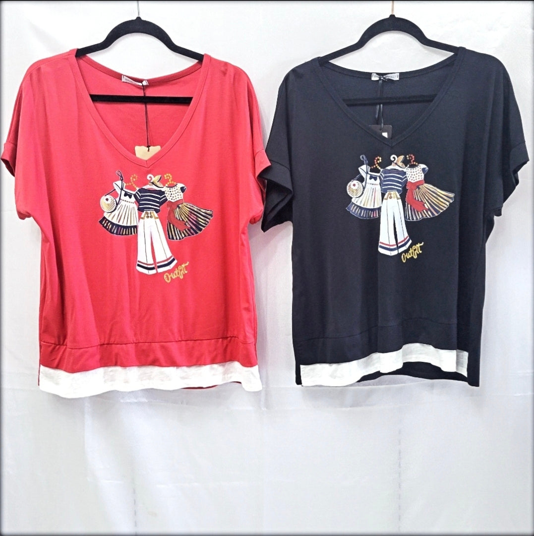 Blusa Manga Corta Made In Italy 66% Algodon 29% Polyamide 5%Elastomero