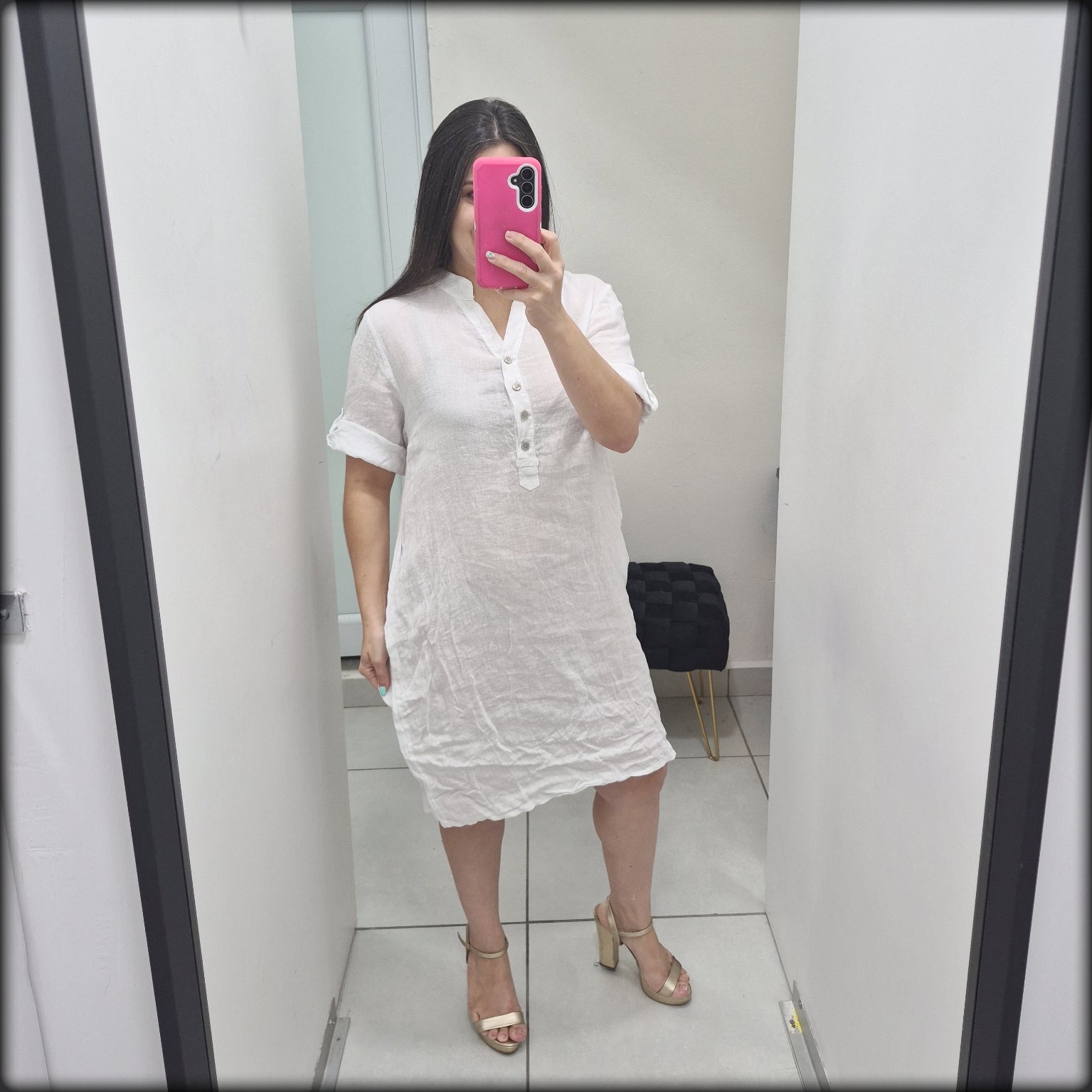 Vestido Corto Made In Italy 100% Lino