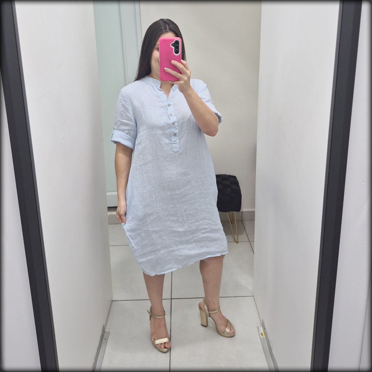 Vestido Corto Made In Italy 100% Lino