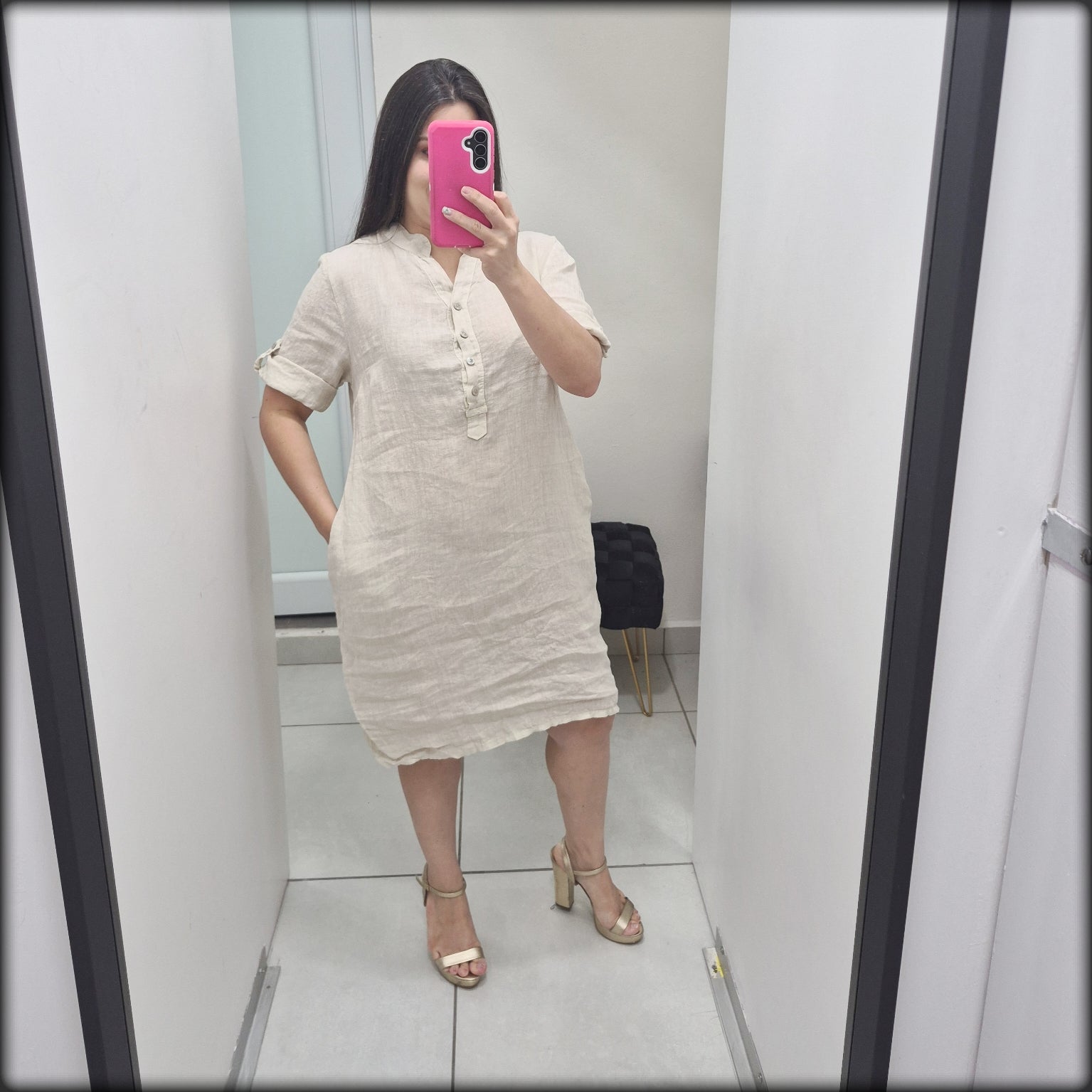 Vestido Corto Made In Italy 100% Lino