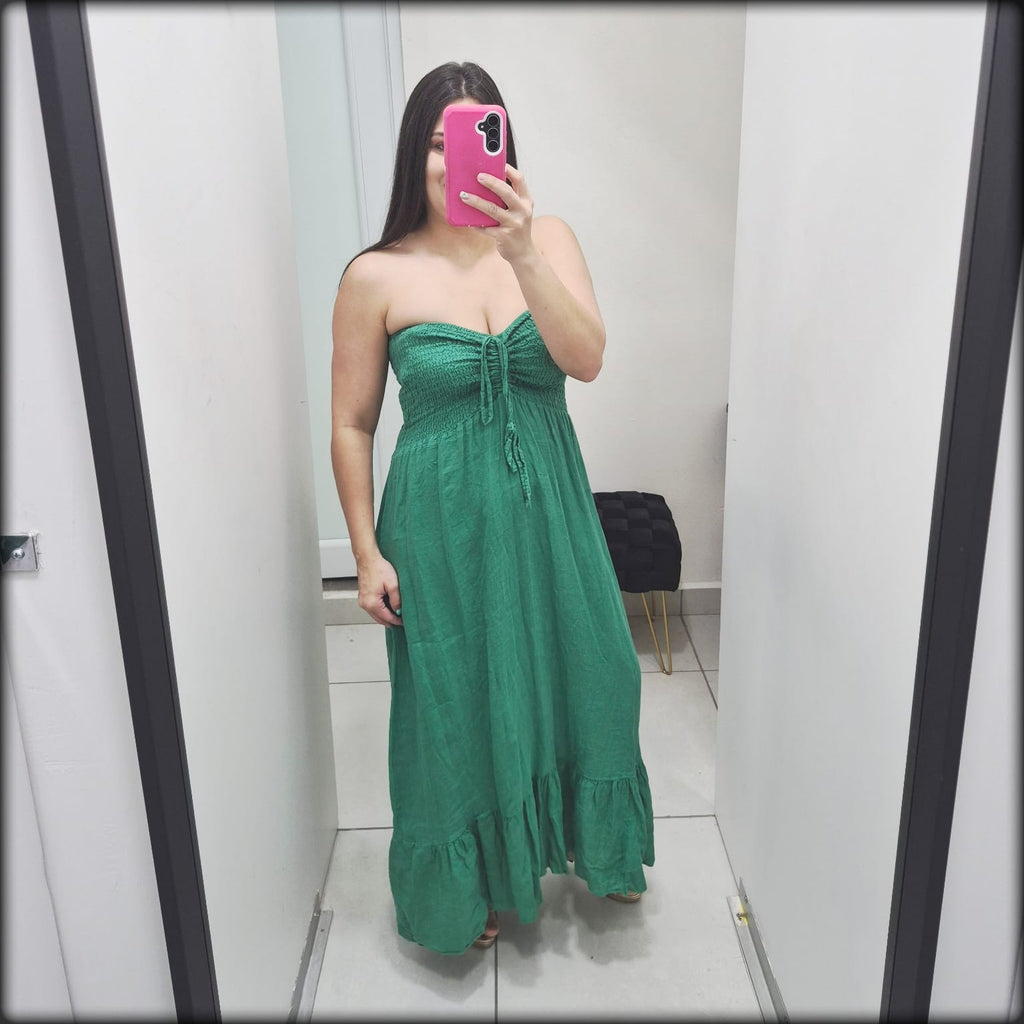 Vestido Largo Strapless Made In Italy 100% Lino