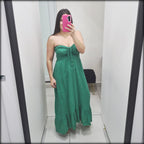 Vestido Largo Strapless Made In Italy 100% Lino