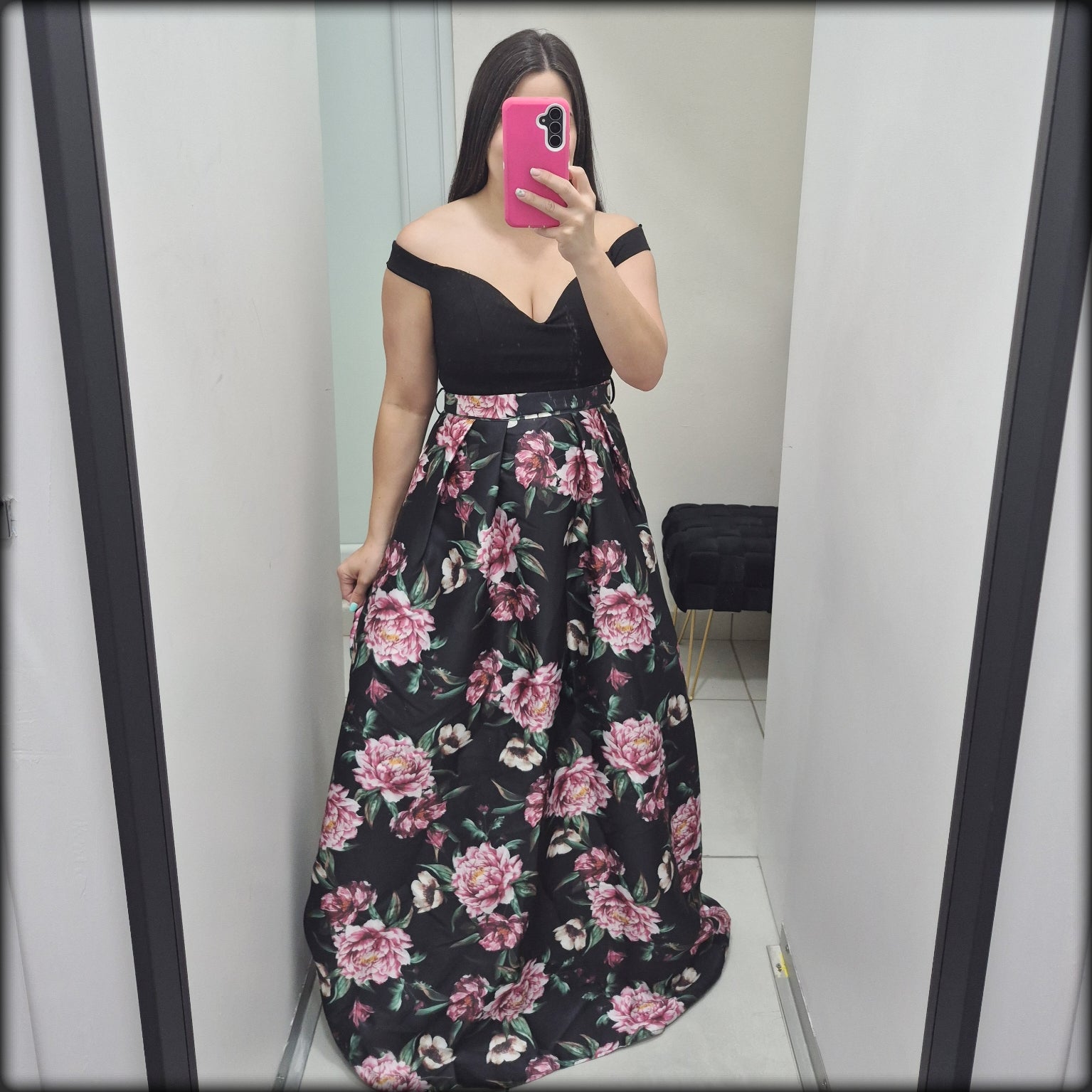 Vestido Largo Negro falda estampado flores