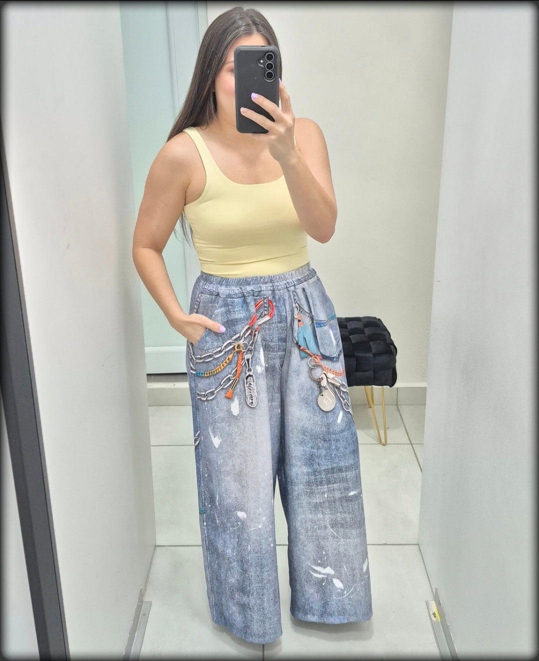 Pantalon Largo Estampado Made In Italy 100% Polyester