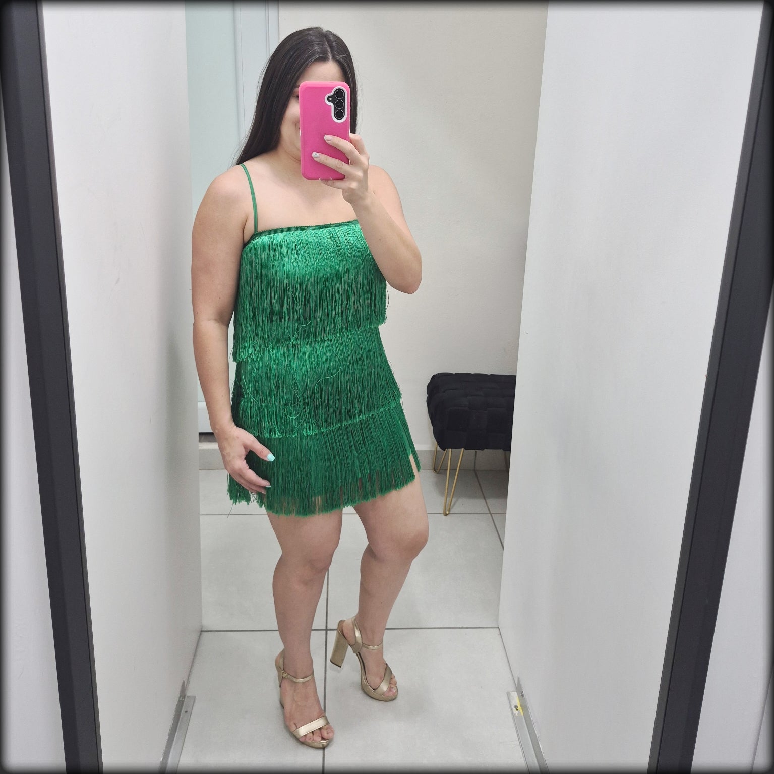 Set Crop Top y Falda Flecos Verde