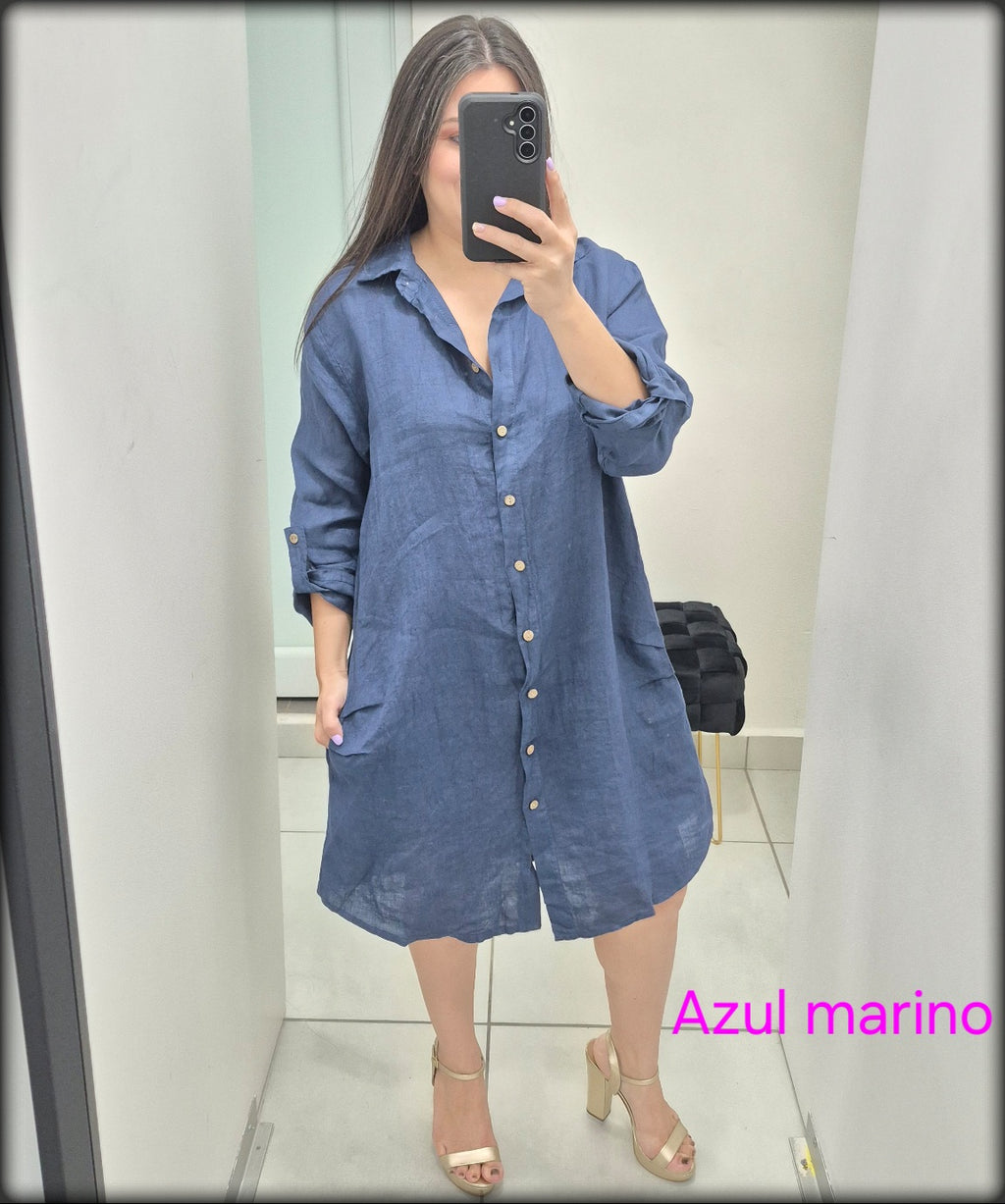 Vestido Corto 100% Lino Made in Italy solido