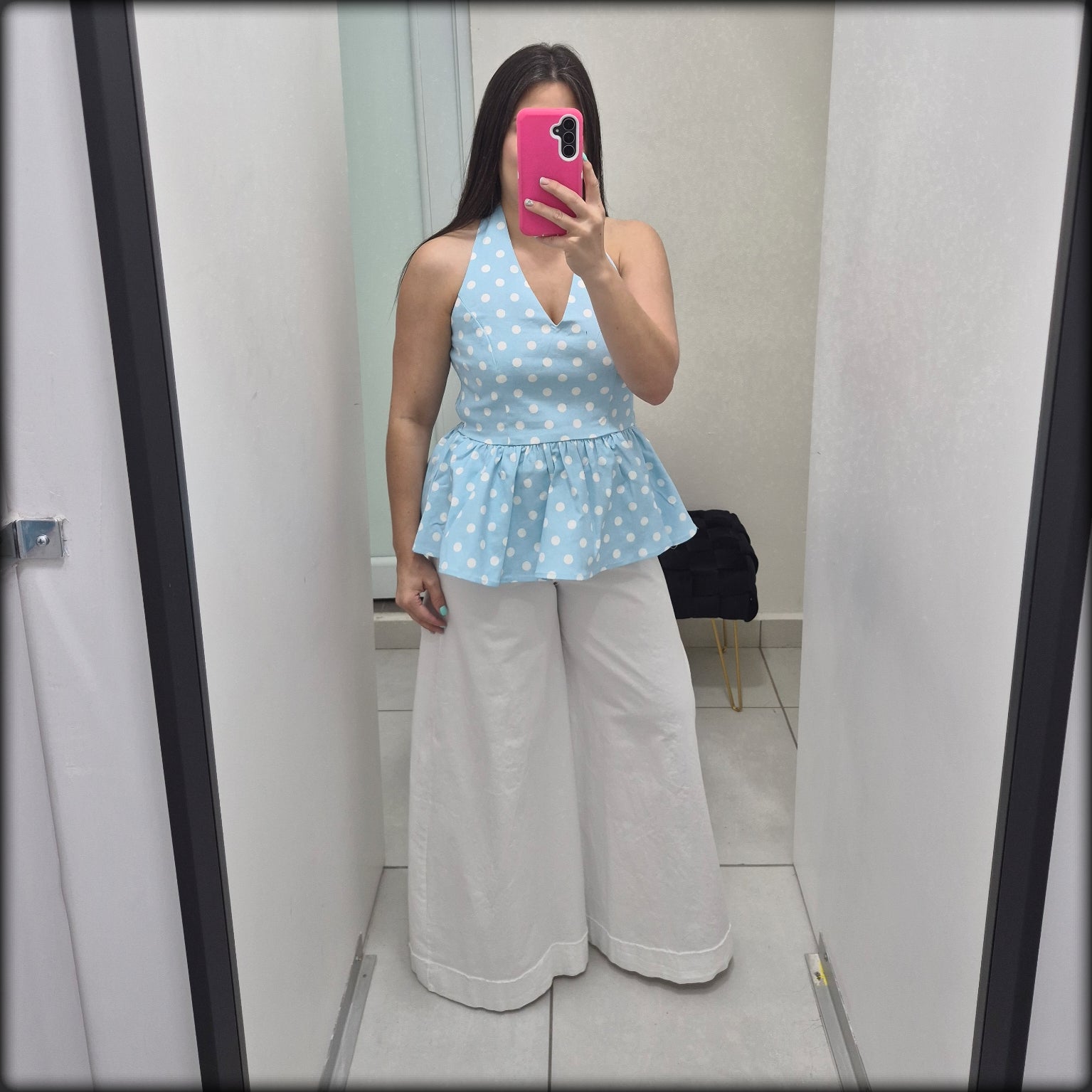 Blusa Halter Polka Dot Peplum
