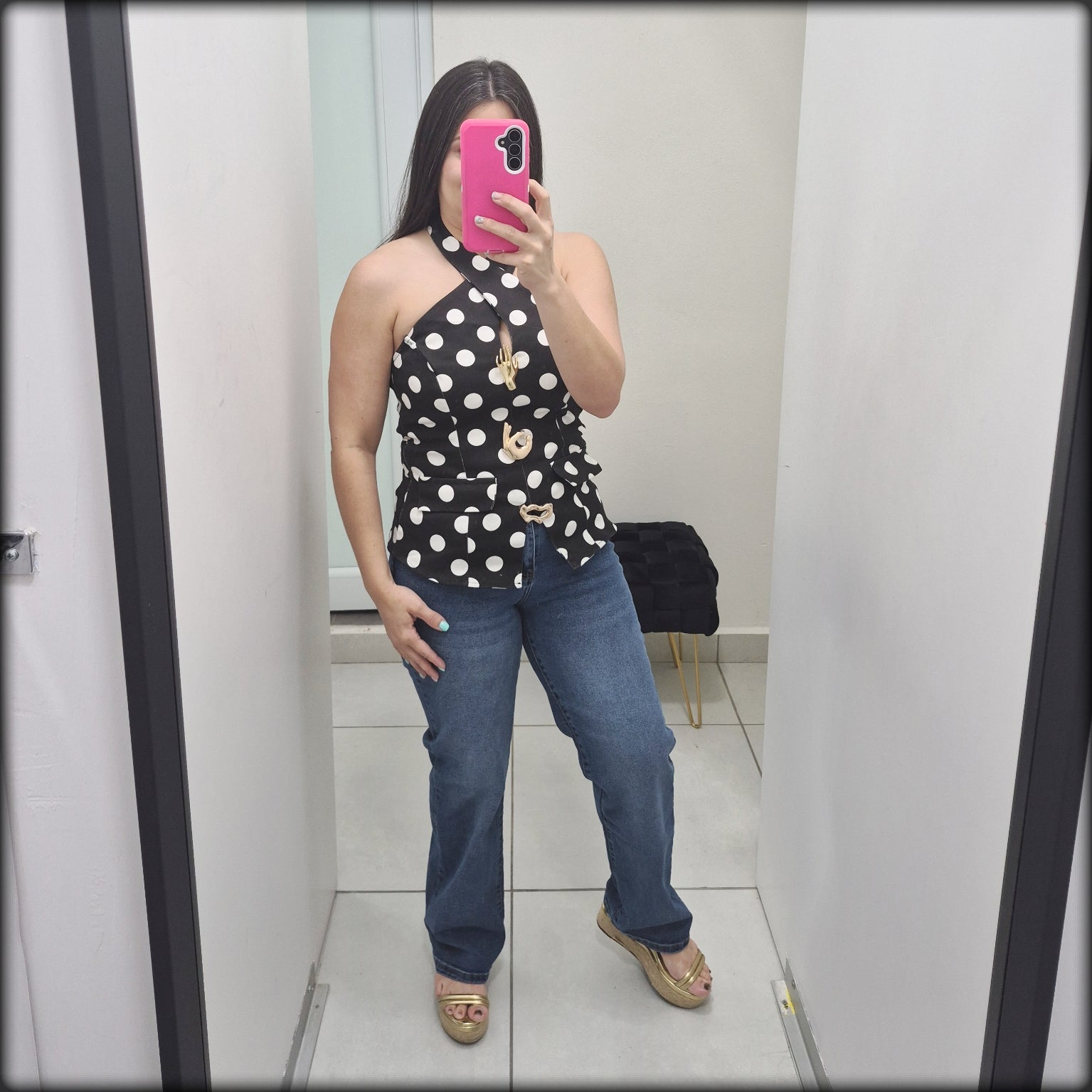 Blusa Halter Polka Dot Negra