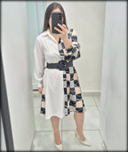 VESTIDO BLANCO ESTAMPADO NEGRO CREMA