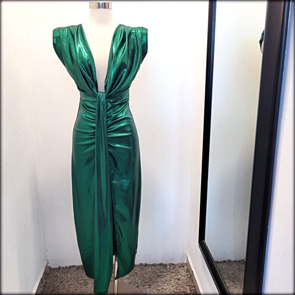 Vestido Largo Drapeado Made In Italy 95% Polyester 5% Elastano