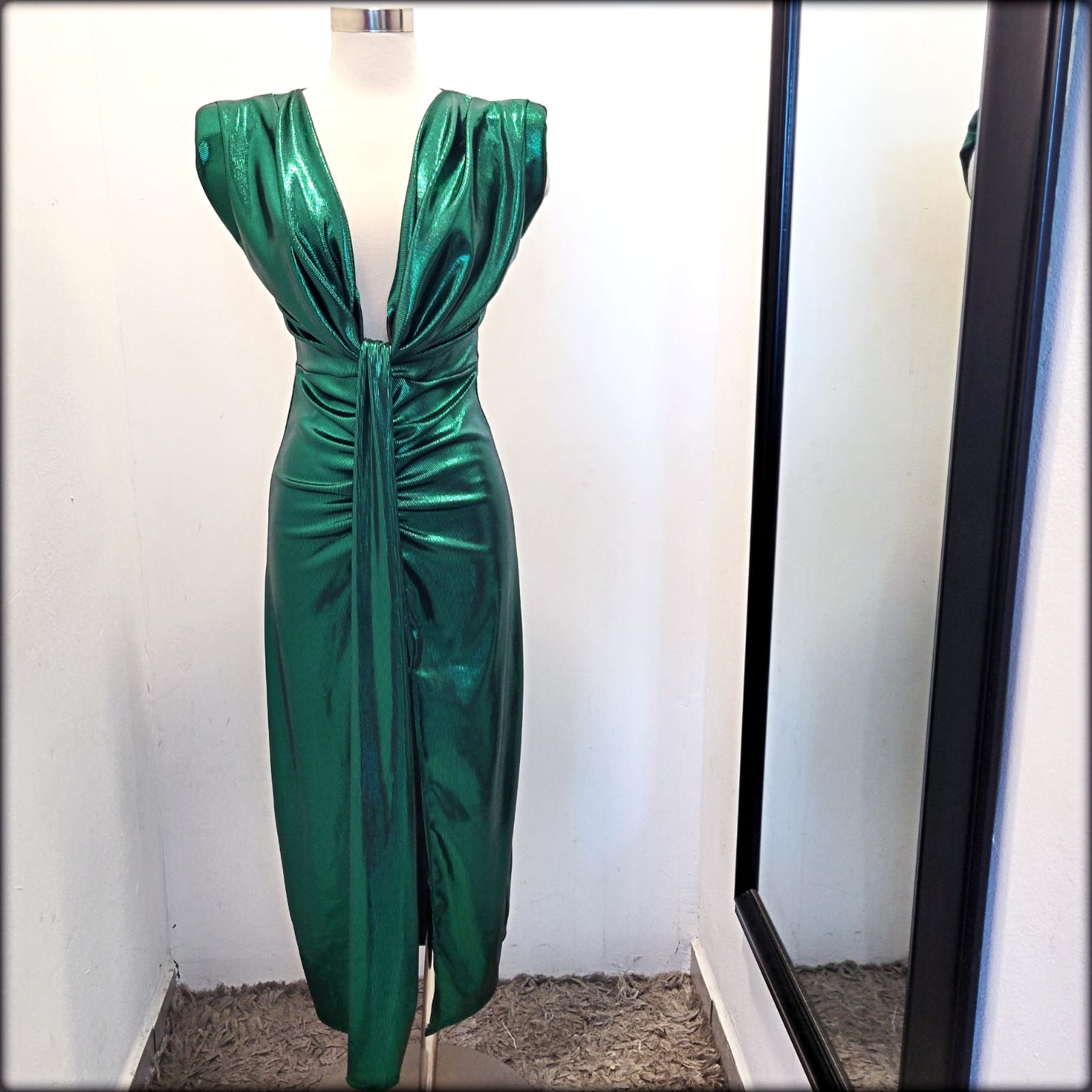 Vestido Largo Drapeado Made In Italy 95% Polyester 5% Elastano