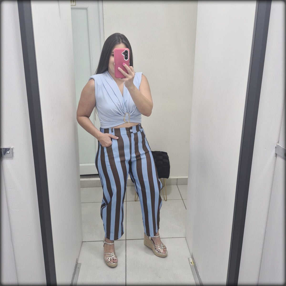 Crop Top Hebilla Made In Italy 90% Nylon 10% Elastico