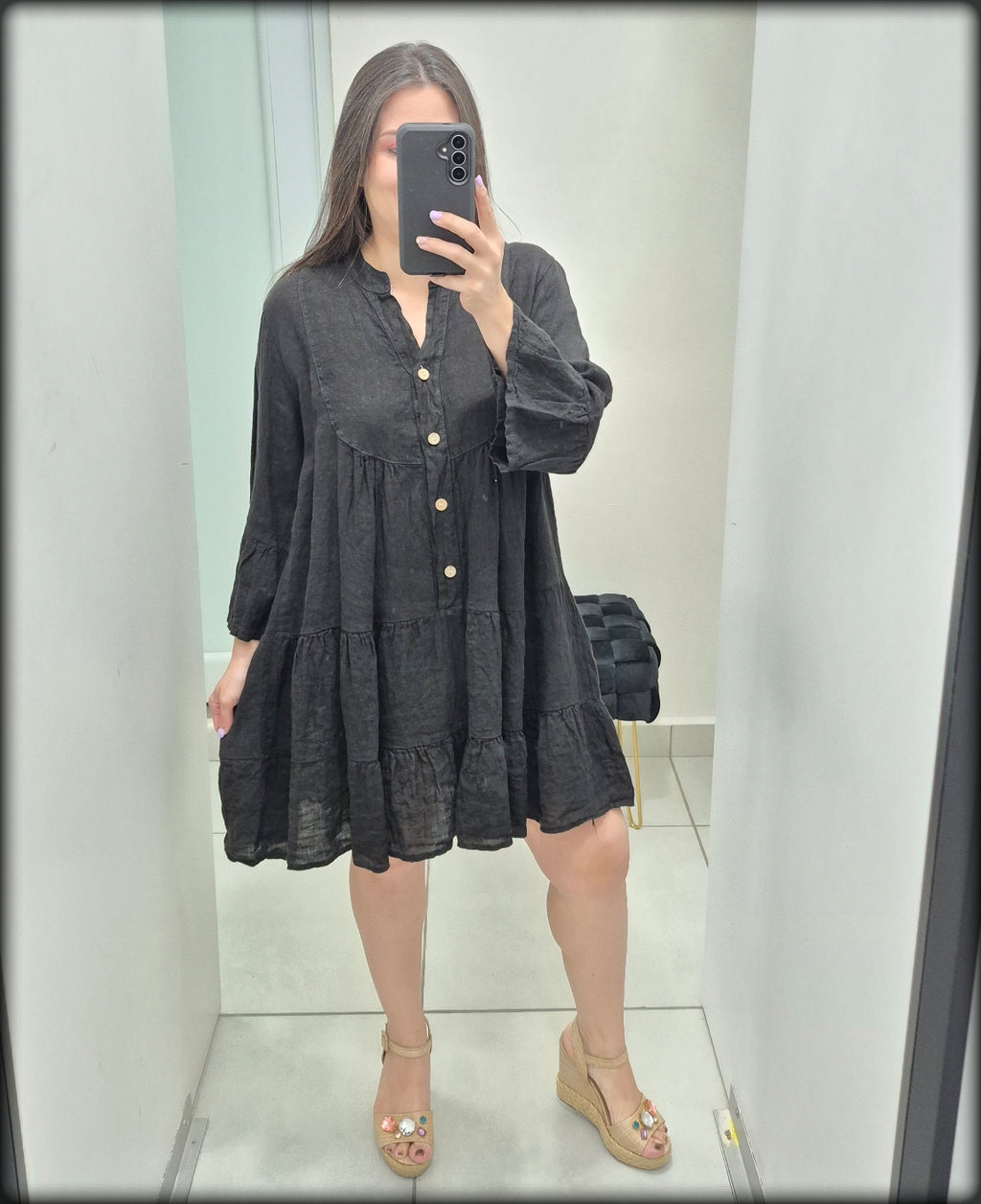 VESTIDO CORTO MADE IN ITALY 100% LINHO