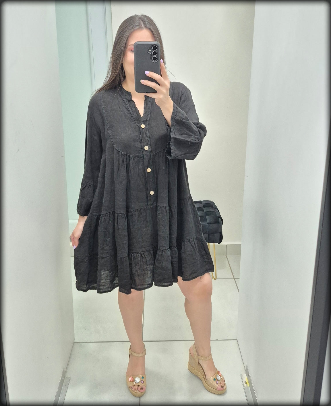VESTIDO CORTO MADE IN ITALY 100% LINHO