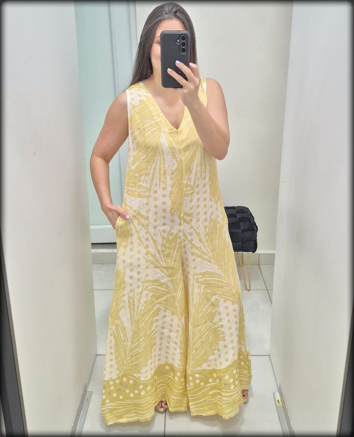 Jumpsuit Made In Italy 100% Lino Estampado