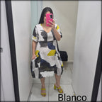 Vestido Corto Estampado Made In Italy 100% Lino