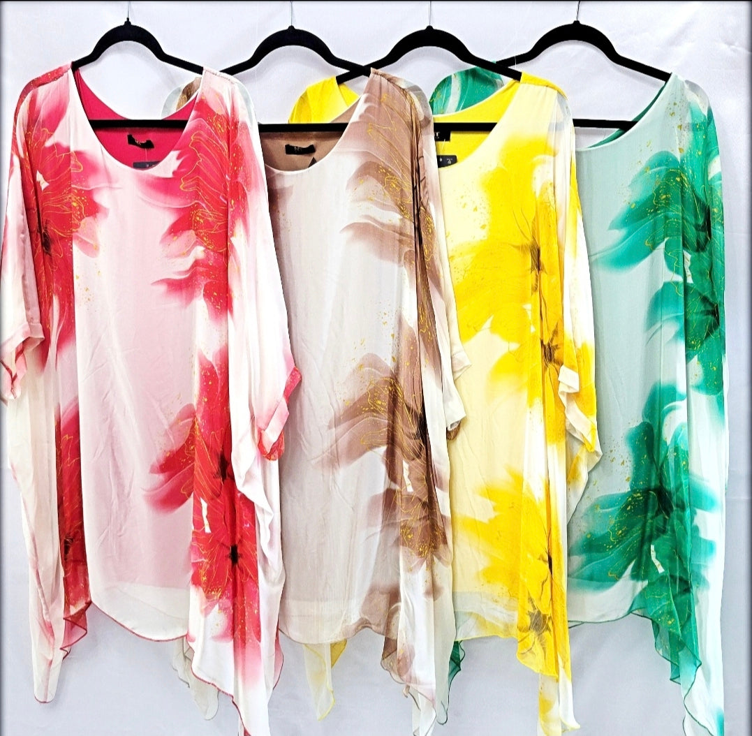 VESTIDO CORTO TUNICA ESTAMPADO MADE IN ITALY 70% VISCOSA 30% SEDA