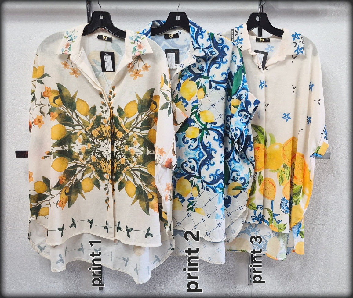 Blusa Estampada Made In Italy 80% Polyester 20% Lino