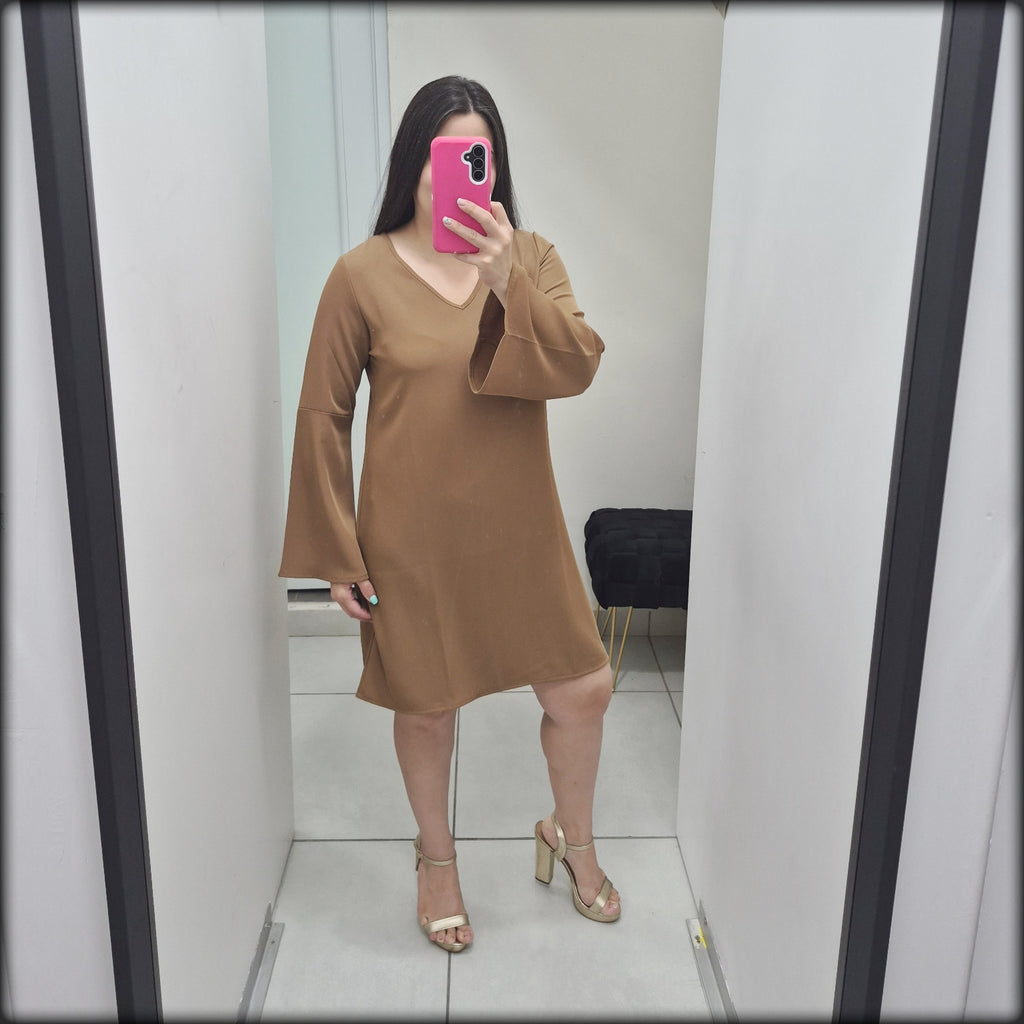 Vestido Corto Manga Larga Made In Italy 95% Polyerter 5% Elastane