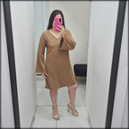 Vestido Corto Manga Larga Made In Italy 95% Polyerter 5% Elastane